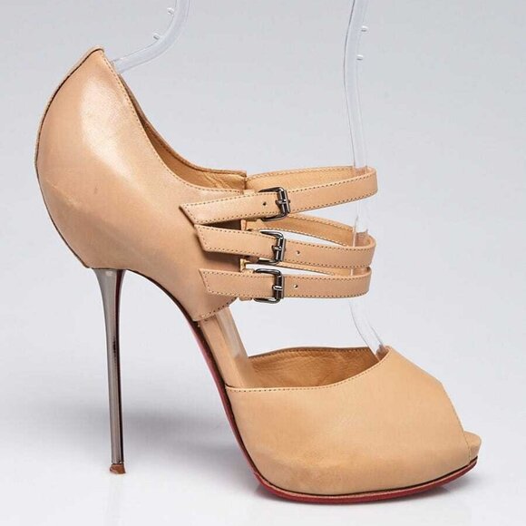 Christian Louboutin Pomice Leather 3 Fibbia 120 Open Toe Heels Size 7.5/38 - Picture 4 of 5
